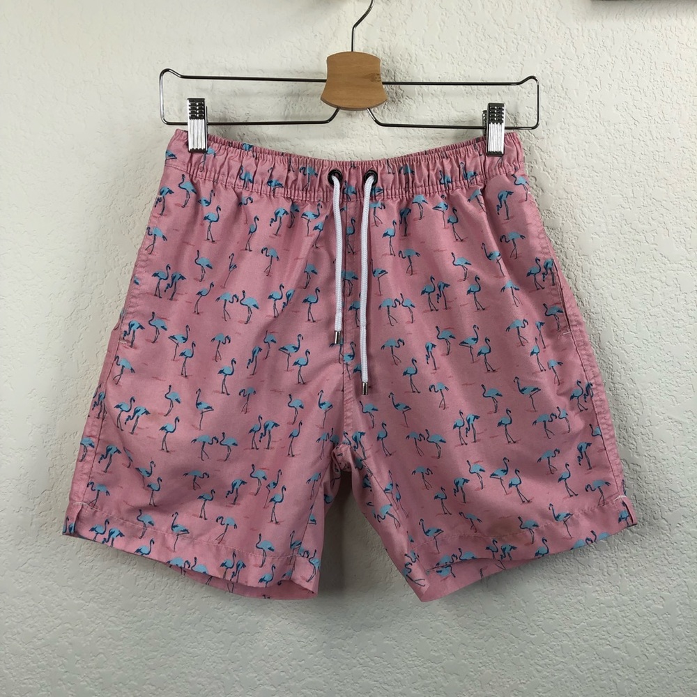 FRANKS Swim Trunks Pink Flamingo Board Shorts